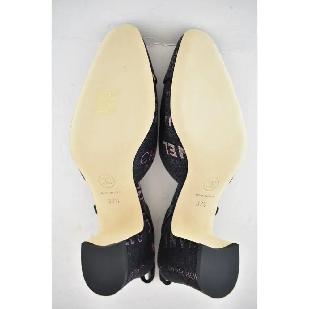 Chanel 22P Mademoiselle Coco Sling Black Grey Denim Slingback Sandal Heel 37.5 - Picture 12 of 12
